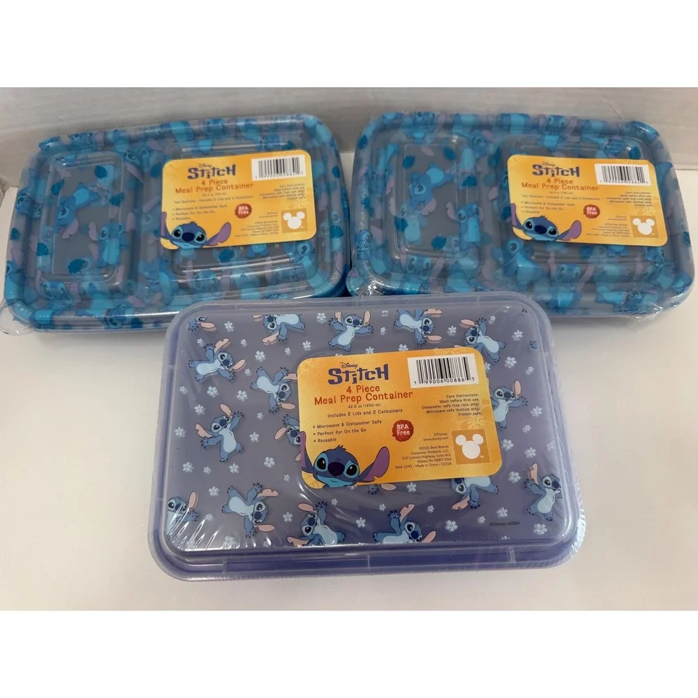 Disney Stitch 3-Pack 4-Piece Meal Prep Container Set BPA Free Blue Purple New